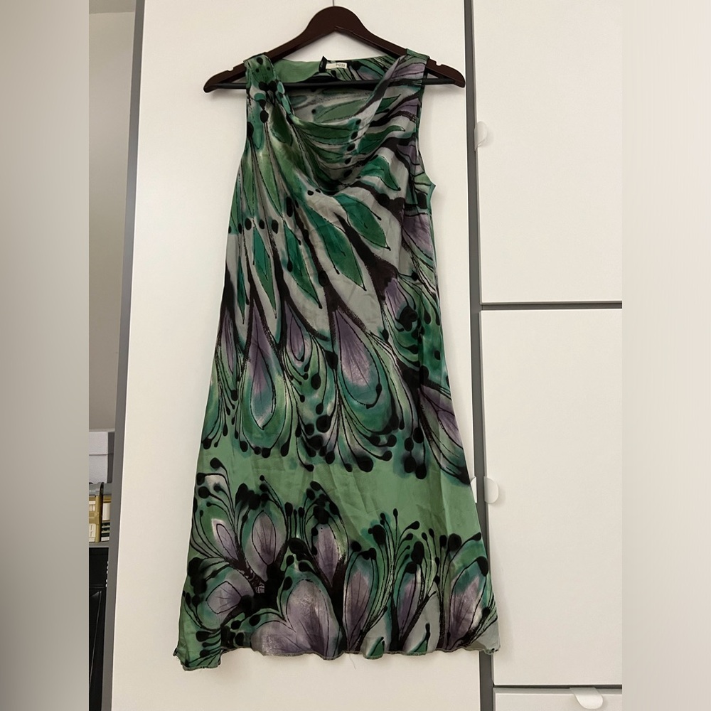 Silk dress by Hoss Intropia, size EUR40/US6-8, green and purple